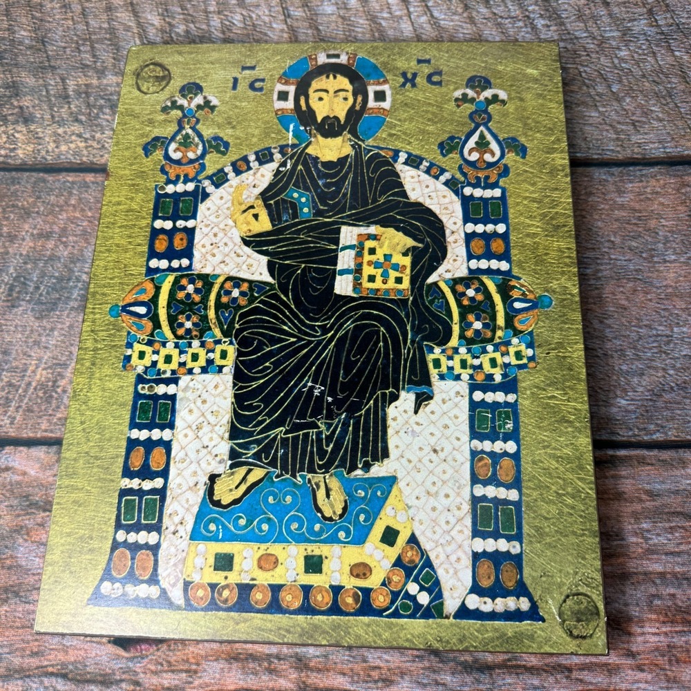 Christ Pantocrator Byzantine Icon 1960s Buch Kunstverlag Ettal Religious Plaque - Picture 3 of 13